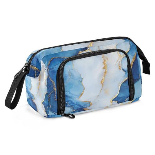 KLL Federmäppchen Organizer Große Kapazität Niedliches Federmäppchen mit Fach Federmäppchen mit Reißverschluss für Erwachsene High School Marmor Königsblau Weiß von KLL