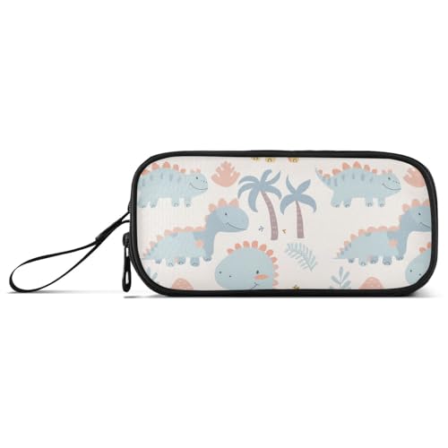 KLL Federmäppchen aus Nylon, Motiv: Dinosaurier, Cartoon, großes Fassungsvermögen, für Bürofrauen, cremefarben von KLL