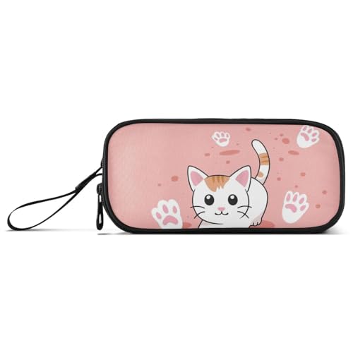 KLL Federmäppchen aus Nylon, Motiv: Katze mit Fußabdrücken, große Kapazität, Kunst-Federmäppchen, Schreibwaren-Tasche für elementare Mädchen KLL Federmäppchen aus Nylon, Motiv: Katze mit Fußabdrücken, große Kapazität, Kunst-Federmäppchen, Schreibwaren-Tasche für elementare Mädchen von KLL