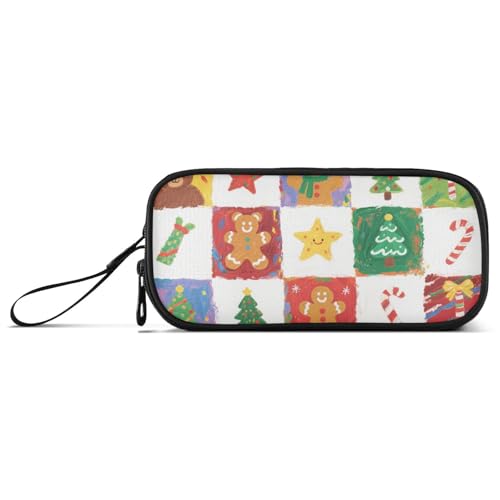 KLL Federmäppchen aus Nylon, Motiv: Merry Christmas Tree Lebkuchen, großes Fassungsvermögen, Federmäppchen, Schreibwaren-Organizer für College-Frauen von KLL