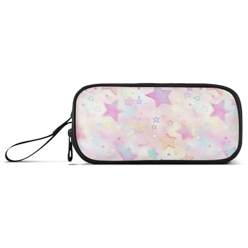 KLL Federmäppchen aus Nylon, Motiv: niedliche Sterne, rosafarbene Farbe, großes Fassungsvermögen, großes Fassungsvermögen, Federmäppchen, Schule, Schreibwaren für High School Man von KLL