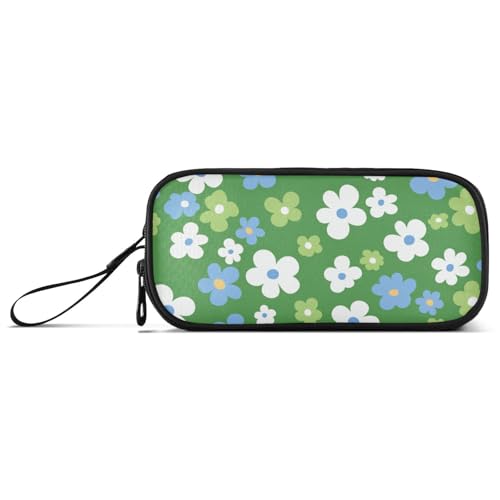 KLL Federmäppchen aus Nylon, große Kapazität, mit Fächern, Grün, Weiß und Blau, Blumen, für Schule, Damen von KLL