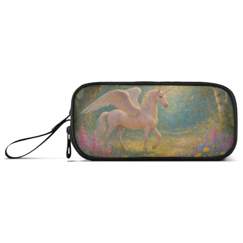 KLL Federmäppchen aus Nylon, mit Flügeln und Einhörnern, Querformat, großes Fassungsvermögen, für Schule, Schreibwaren für High School Frauen von KLL