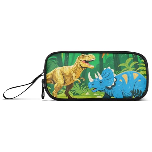KLL Federmäppchen aus Nylon mit Cartoon-Motiv, Grün, Safari-Dinosaurier, für Schule, hohe Kapazität, Federmäppchen für Mädchen, Schreibwaren für adrette Schüler von KLL