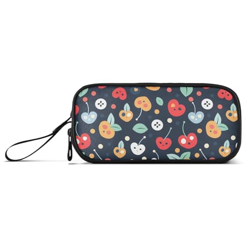 KLL Federmäppchen aus Nylon mit niedlichem Herz-Design, Kirschen, Knöpfe, für Studenten, hohe Kapazität, Federmäppchen für Teenager, Mädchen, Schreibwaren-Organizer für Mittelschule, Teenager von KLL