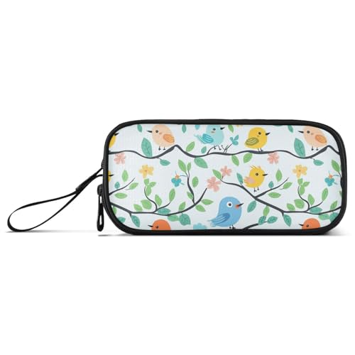 KLL Federmäppchen für Jungen, Cartoon-Motiv, niedlich, Vögel, Baum, Blau, Nylon, große Kapazität, Federmäppchen für Teenager, Mädchen, Schreibwaren für elementare Frauen von KLL