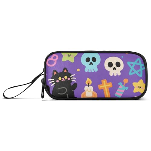 KLL Federmäppchen für Mädchen, Halloween, Katze, Totenkopf, Nylon, große Kapazität, Federmäppchen für Schule, Schreibwaren für High School Man von KLL