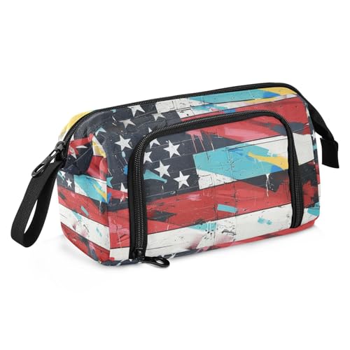 KLL Federmäppchen für Schule, großes Fassungsvermögen, niedliches Federmäppchen mit Schlitz, Stifteetui, Kosmetik, Make-up, für Studenten, Mittelschule, USA, Streifen von KLL