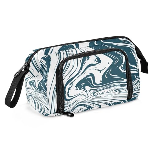 KLL Federmäppchen für die Schule, großes Fassungsvermögen, mit Bleistift, leichtes Federmäppchen für Kinder, adretter Schulbedarf, Marmorwelle (6) von KLL