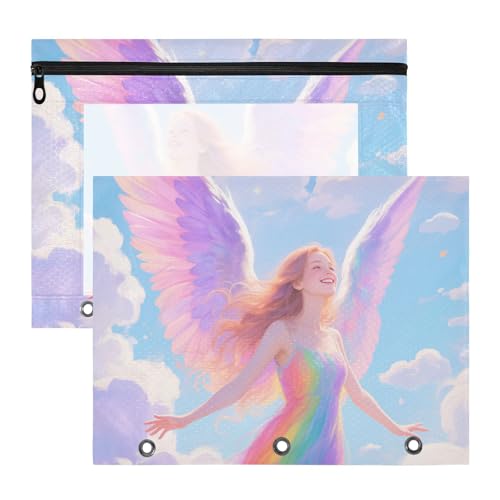 KLL Federmäppchen mit 3 verstärkten Ösen, Stifthalter für A4-Papier, Briefe, 2 Stück, Studenten, Zuhause, Regenbogenfarben, Winkel von KLL