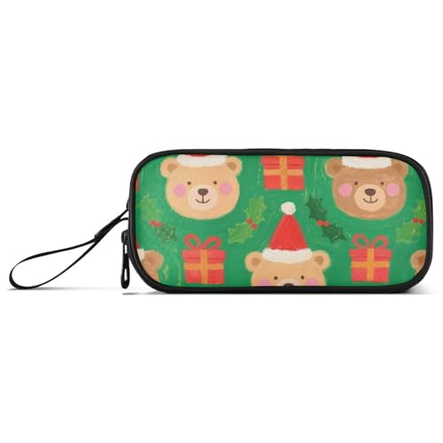 KLL Federmäppchen mit Aufschrift "Merry Christmas", brauner Bär, Nylon, hohe Kapazität, Federmäppchen, Schreibwaren-Organizer für High School Man von KLL