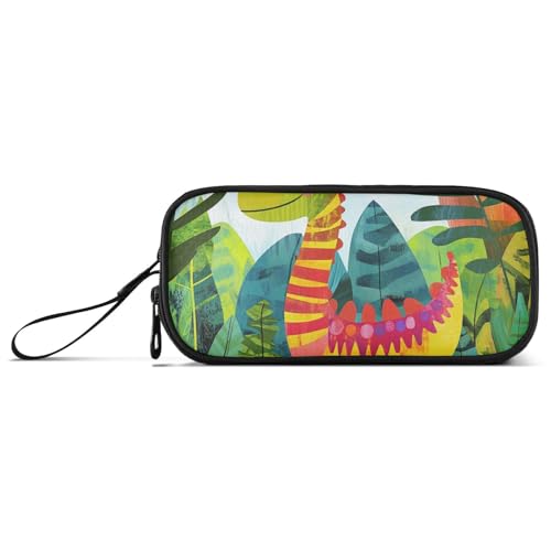 KLL Federmäppchen mit Cartoon-Dinosaurier-Motiv, Urzeit-Dschungel, Nylon, großes Reißverschluss-Federmäppchen, hohe Kapazität, Federmäppchen für Teenager, Schreibwaren für Büromädchen von KLL