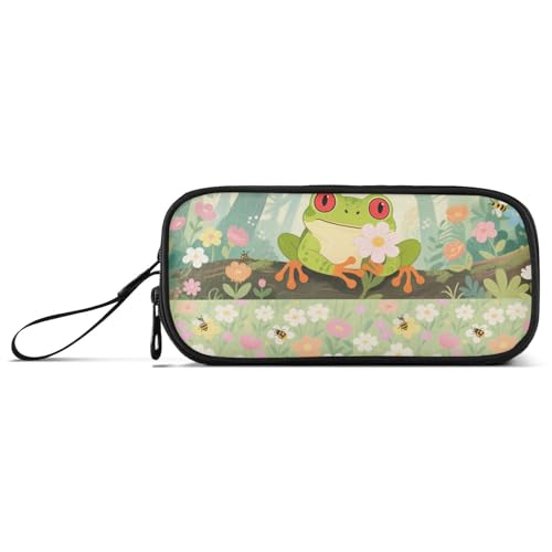 KLL Federmäppchen mit Cartoon-Froschblumen, Nylon, hohe Kapazität, Federmäppchen für High School, Schreibwaren für College-Mädchen von KLL