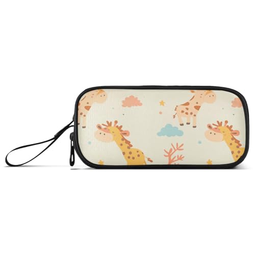 KLL Federmäppchen mit Cartoon-Giraffen-Motiv, Nylon, hohe Kapazität, Federmäppchen, Schreibwaren-Tasche für elementare Männer, Gelb von KLL