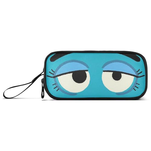 KLL Federmäppchen mit Cartoon-Motiv, große Augen, blaugrün, Nylon, große Kapazität, großes Reißverschluss-Federmäppchen, Schreibwaren für elementare Mädchen von KLL