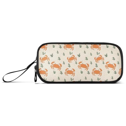 KLL Federmäppchen mit Cartoon-Tiermotiv, orangefarbene Krabbe, Nylon, Federmäppchen mit hoher Kapazität, Federmäppchen für Teenager, Mädchen, Schreibwaren-Organizer für High School Preppy von KLL