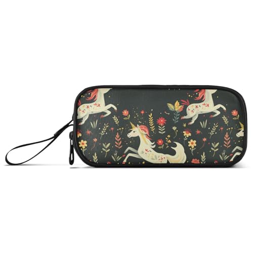 KLL Federmäppchen mit Einhörnern, Nylon, hohe Kapazität, Federmäppchen, Schreibwaren-Tasche für Herren in der Mittelschule, Rot von KLL