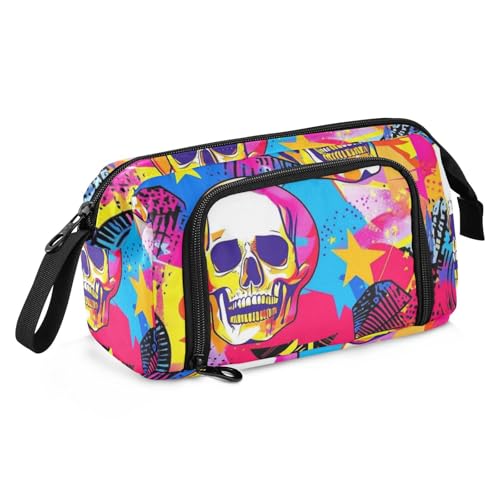 KLL Federmäppchen mit Farbaufzeichnung, Motiv: Totenkopf, großes Fassungsvermögen, niedliches Federmäppchen mit Fach für Herren, College von KLL