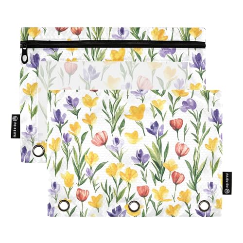 KLL Federmäppchen mit Frühlingsblumen, Iris-Narzissen, Federmäppchen für 3 Ringe, Ordner, Etui mit drei Ringen für Kinder, Schreibwaren-Organizer, Upplies von KLL