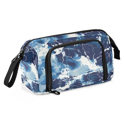KLL Federmäppchen mit Marmor-Muster, großes Fassungsvermögen, leicht, für Lehrer, Schulbedarf, Marineblau / Weiß von KLL