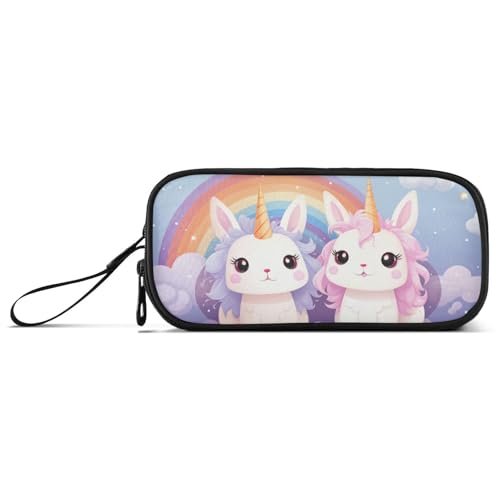 KLL Federmäppchen mit Regenbogen-Einhörnern, himmelviolett, Nylon, große Kapazität, Federmäppchen mit Fächern, für Schule, Teenager, Mädchen von KLL