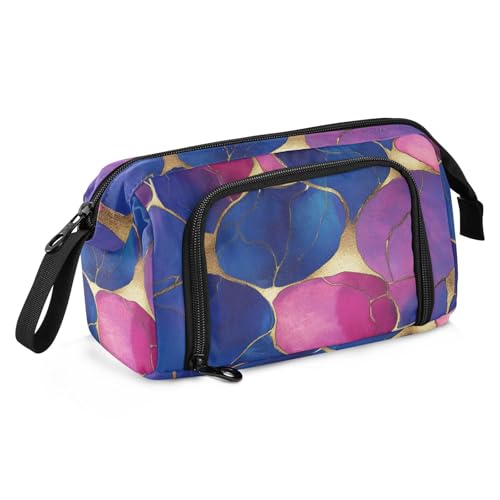 KLL Federmäppchen mit Reißverschluss, großes Fassungsvermögen, Marmor, Königsblau, Hot Pink, mit Reißverschluss für Erwachsene, Büro von KLL