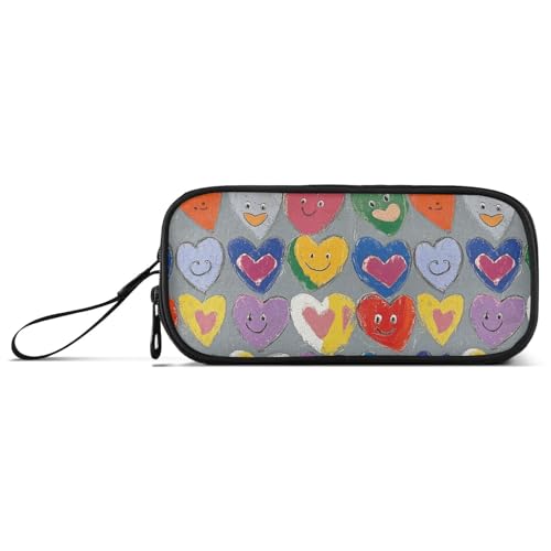 KLL Federmäppchen mit Retro-Herzen, bunt, niedlich, Nylon, groß, Reißverschluss, hohe Kapazität, Federmäppchen, Schreibwaren-Tasche für Schule und Damen von KLL