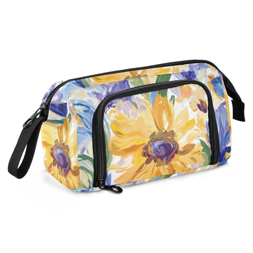 KLL Federmäppchen mit Sonnenblumen-Iris-Motiv, Ölgemälde, großes Fassungsvermögen, Reißverschluss, Federmäppchen mit Schlitz für Krankenschwestern, adrette Schulbedarf von KLL