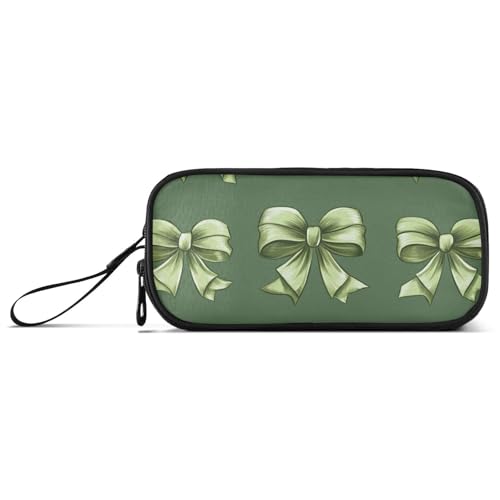 KLL Federmäppchen mit Weihnachtsschleife, Nylon, große Kapazität, Federmäppchen, Schreibwaren-Tasche für Mittelschule, Damen, Grün von KLL