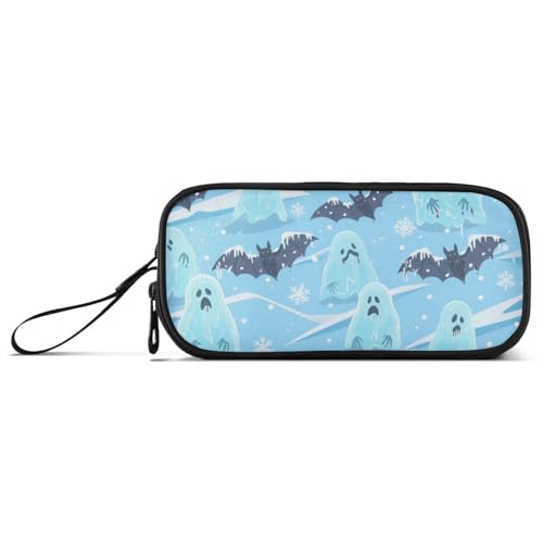 KLL Federmäppchen mit Winterfledermaus, Nylon, großes Fassungsvermögen, mit Reißverschluss, Schreibwaren-Organizer für Elementar-Männer, Blau / Weiß von KLL