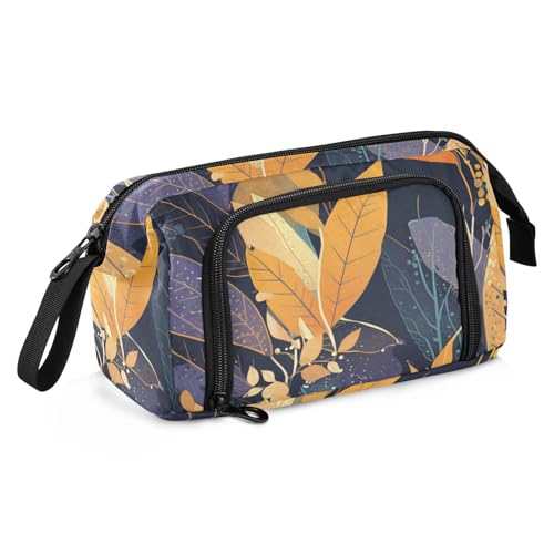 KLL Federmäppchen mit buntem Blättermuster, großes Fassungsvermögen, mit Griff, für Jungen, Schulbedarf von KLL