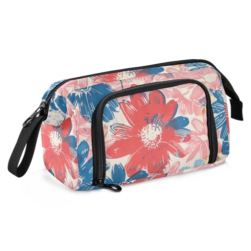 KLL Federmäppchen mit buntem Blumenmotiv, großes Fassungsvermögen, niedliches Schulbedarf, leicht, für Erwachsene, Schulbedarf von KLL