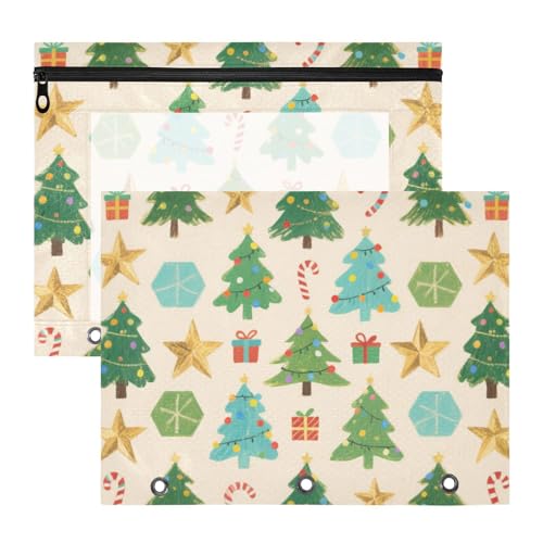 KLL Federmäppchen mit glatten Reißverschlüssen, Aufbewahrungstasche für A4-Papierbriefe, 2 Stück, Studenten, College-Zubehör, Frohe Weihnachten, grüner Weihnachtsbaum von KLL