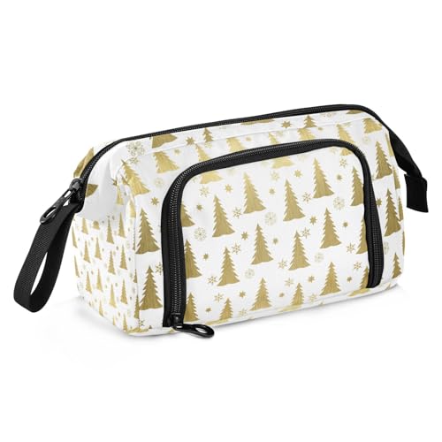 KLL Federmäppchen mit großem Fassungsvermögen, Aufbewahrungstasche mit Fach, Schulbedarf für Teenager, Mädchen, für Kinder, Kindergarten, Gold, Weihnachten von KLL