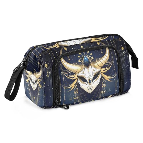 KLL Federmäppchen mit großem Fassungsvermögen, Federmäppchen mit Fach, Federmäppchen mit Reißverschluss, für Damen, Schulbedarf, vergoldete Hornmaske, Tarot von KLL