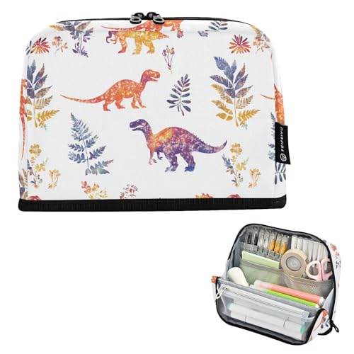 KLL Federmäppchen mit großem Fassungsvermögen, Kosmetiktasche, erweiterbar, Schreibwaren, Stifttasche für Studenten, Kosmetik, Dinosaurier, antik von KLL