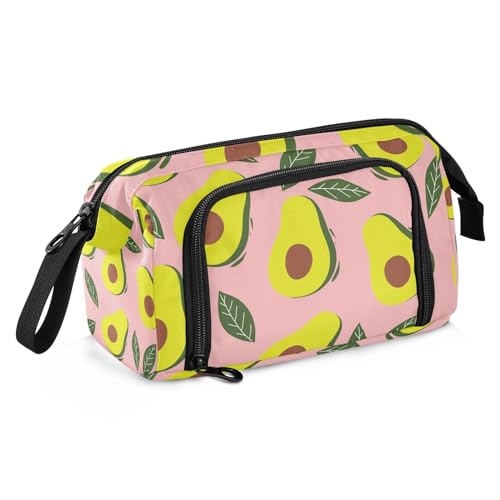 KLL Federmäppchen mit großem Fassungsvermögen, Make-up-Tasche mit Fach, Federmäppchen für Teenager, adrette Schulbedarf, Kosmetik, Sommer, grüne Avocado, tropische Früchte von KLL