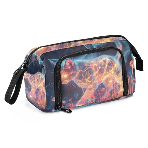 KLL Federmäppchen mit großem Fassungsvermögen, Schreibwaren-Tasche mit Fach, Federmäppchen für Teenager, Lehrer, High School, Roségold, Katze von KLL