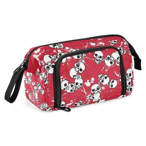 KLL Federmäppchen mit großem Fassungsvermögen, Schulmäppchen mit Reißverschluss, Federmäppchen mit Reißverschluss, für Jugendliche, adrette Schule, Totenkopf, Böse (8) von KLL