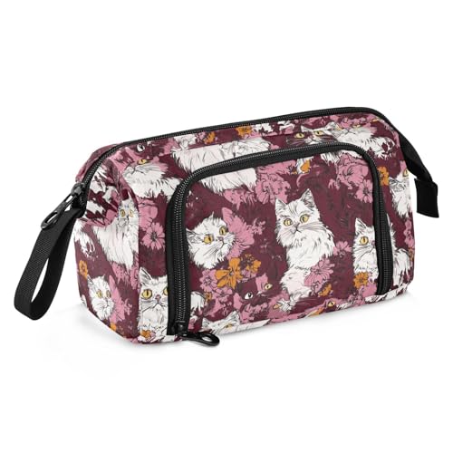 KLL Federmäppchen mit großem Fassungsvermögen, Tasche mit Reißverschluss und Schlitz, Federmäppchen für Erwachsene, für Studenten, Studenten, Schönheit, türkische Angoracats, Burgunderrot von KLL