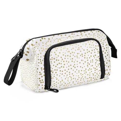 KLL Federmäppchen mit großem Fassungsvermögen, adretter Schulbedarf mit Fach, Pinsel und Federmäppchen für Herren, Gold-Konfetti von KLL