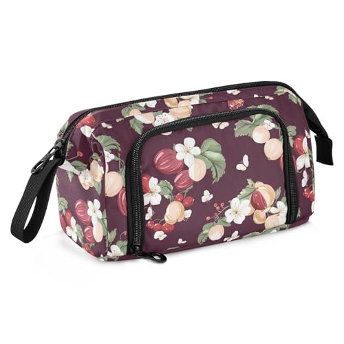 KLL Federmäppchen mit großem Fassungsvermögen, multifunktionales Federmäppchen für Erwachsene für Teenager, Reisen, Stachelbeere, Obst, Burgunderrot von KLL