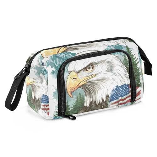 KLL Federmäppchen mit großem Fassungsvermögen, multifunktionales Federmäppchen für Kinder für Teenager, adrette Schule, amerikanische Flagge, Vogel von KLL