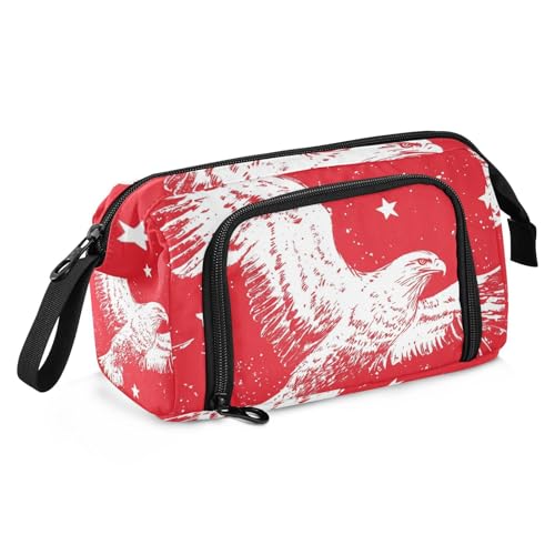 KLL Federmäppchen mit großem Fassungsvermögen, niedliches Federmäppchen mit Griff, Federmäppchen mit Fächern für Kinder, Schulbedarf, Unabhängigkeitstag, Vogel von KLL