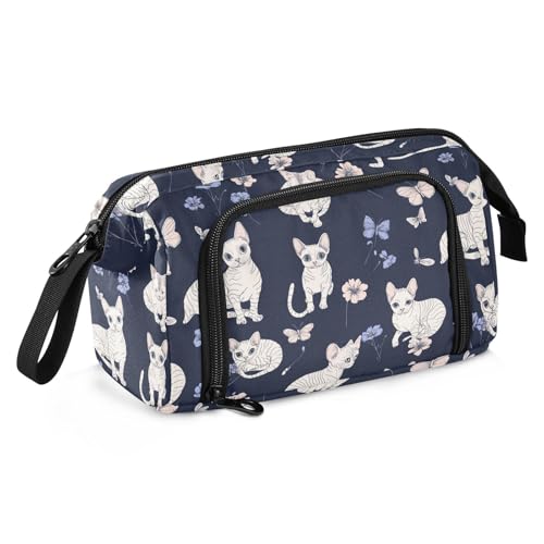 KLL Federmäppchen mit großem Fassungsvermögen, tragbare Bleistifttasche mit Reißverschluss, für Teenager, Jungen, Kindergarten, lustige Devon Rex Katzen, Marineblau von KLL