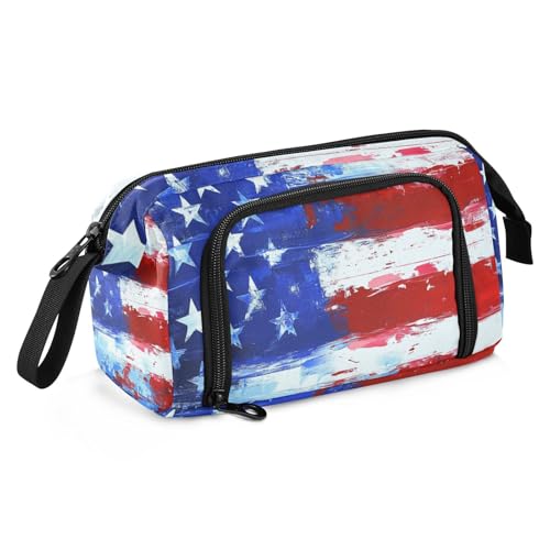 KLL Federmäppchen mit großem Fassungsvermögen, tragbares Federmäppchen für Teenager für Erwachsene, College, strukturiertes Americana-Banner von KLL