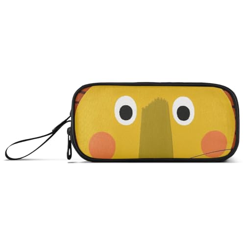 KLL Federmäppchen mit niedlichem Cartoon-Löwengesicht, gelb, Nylon, großes Fassungsvermögen, Federmäppchen, Organizer, Schreibwaren-Tasche für College-Frauen von KLL