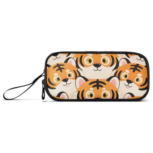 KLL Federmäppchen mit niedlichem Cartoon-Tiger-Motiv, Nylon, große Kapazität, Schlitz, für Schule, Schreibwaren für Büro und Herren, Orange von KLL