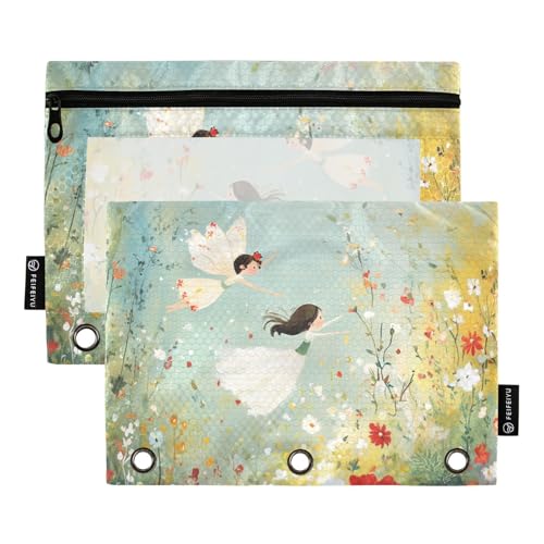 KLL Federmäppchen mit niedlichem Feen-Blumen-Garten, Aufbewahrungstasche für Ordner, Ordner mit Binderlöchern, für Schüler, Schreibwarenbedarf von KLL
