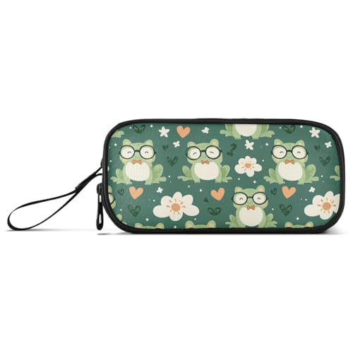 KLL Federmäppchen mit niedlichem Frösch-Motiv, aus Nylon, für Teenager, hohe Kapazität, großes Reißverschluss-Federmäppchen, Schreibwaren-Tasche für College-Frauen, Grün von KLL
